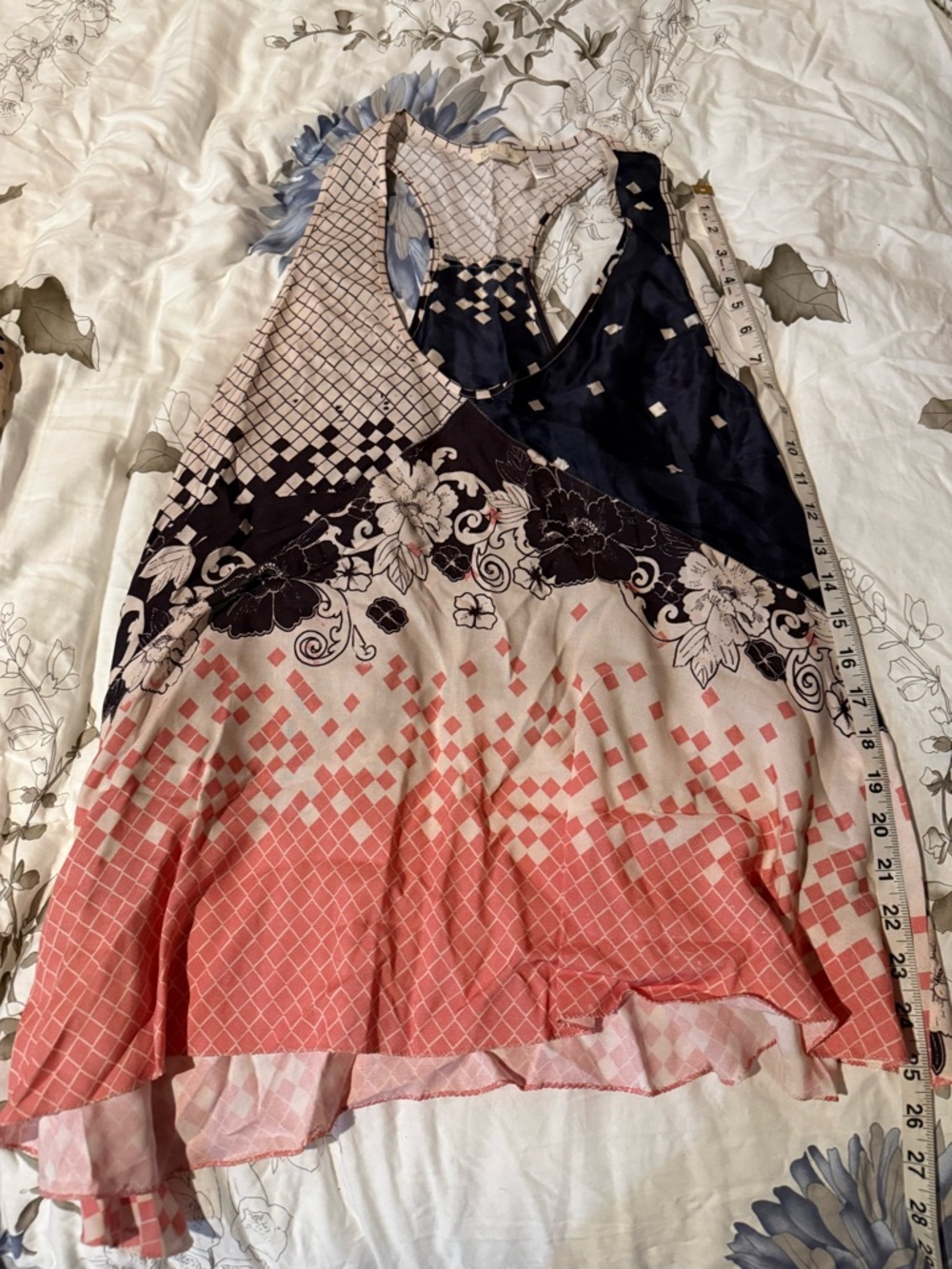 Anthropologie Sleeveless Mixed Print Tank Top in Coral, Navy & Cream